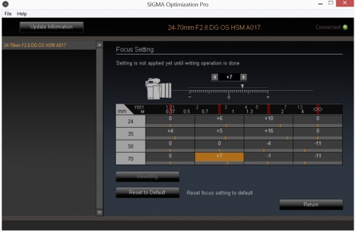 Prostředí aplikace Sigma docku Prost?ed? programu Sigma docku na lad?n? objektivu